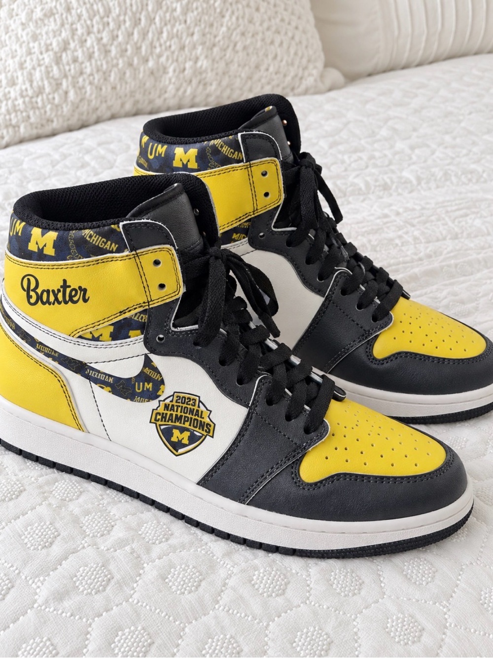 custom Michigan-themed High-Top Sneakers in Yellow, Black & White